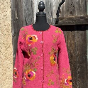 Vintage Susan Bristol Hand Embroidered Cardigan Sweater  100% Wool Artisian sm